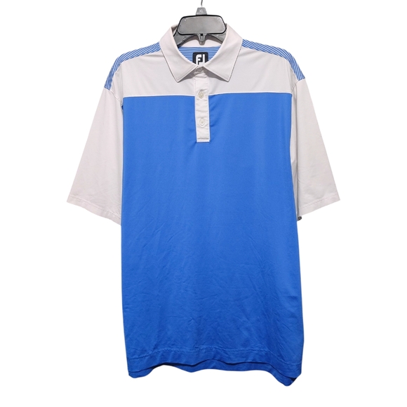Footjoy Blue White Short Sleeve Sport Collared Polo Shirt Mens Size Large - Picture 1 of 8